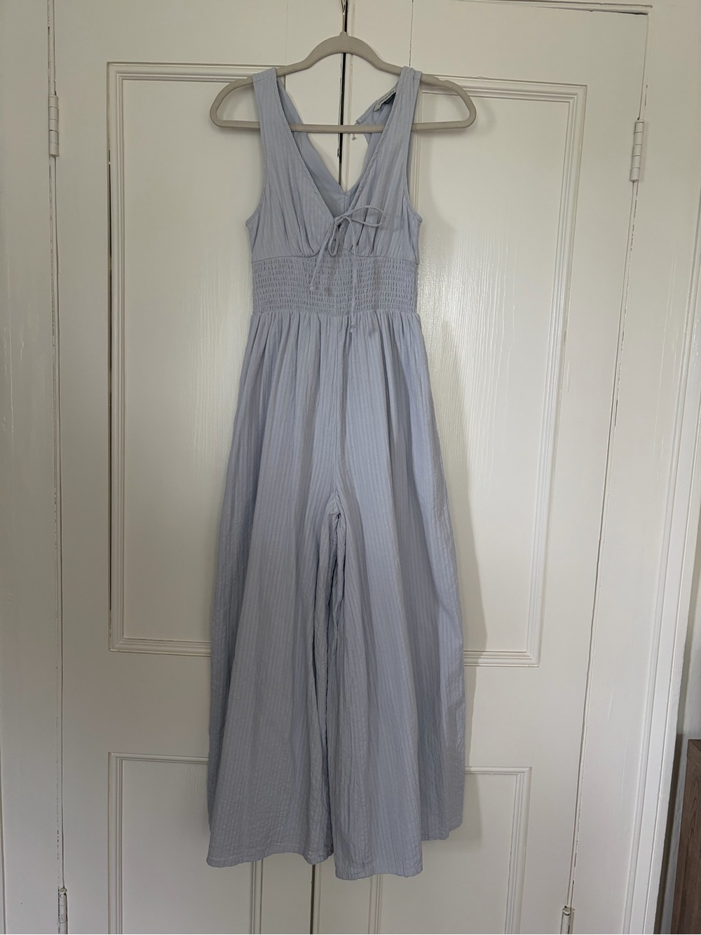 American Eagle Outfitters Pale Blue Smocked-Waist Jumpsuit